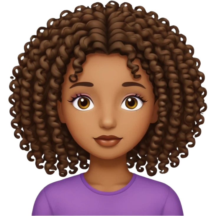 Brown skin girl with curly roots and relaxed hair emoji