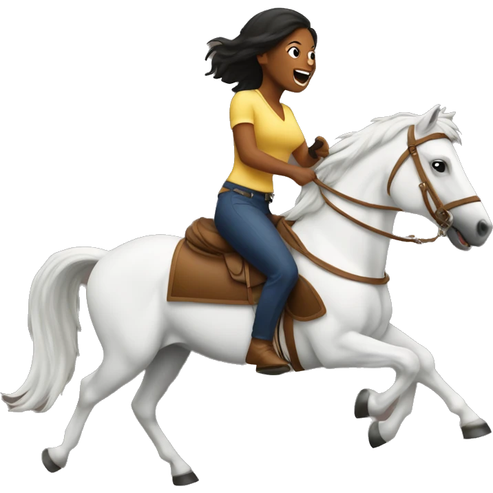 Woman galloping on horse while holding drink emoji