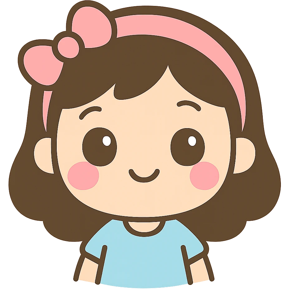 cute little girl wearing pink headband, wide eyes and smile, kawaii style emoji