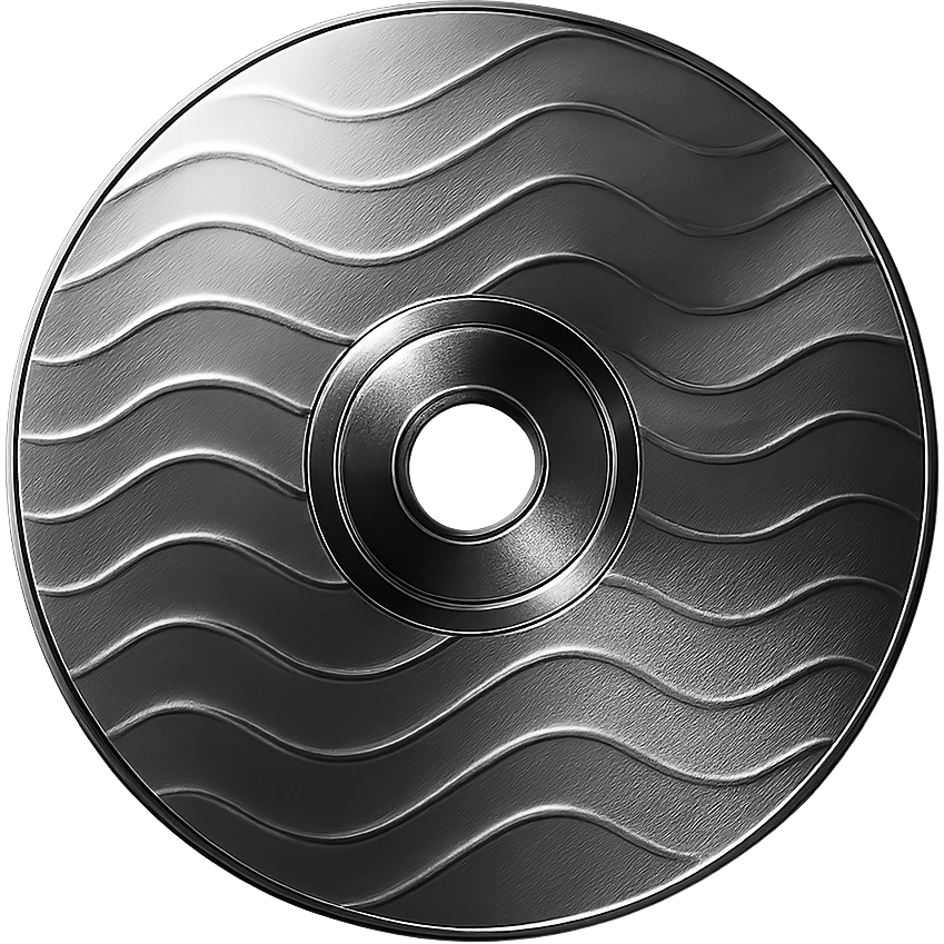 A minimalist CD disc with wave pattern, glowing effect, pink color emoji