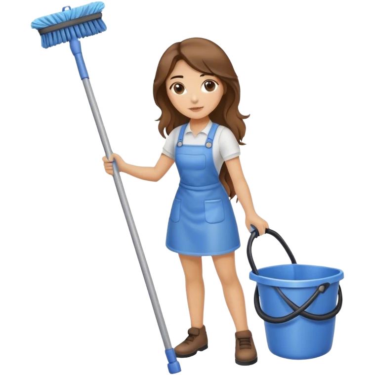 Cleaning girl wit mop with brown hair emoji
