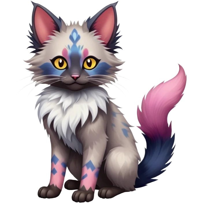 Colorful exotic Fantasy-Ragdoll-Fakémon-Lykoi-feline-hybrid (full body) emoji