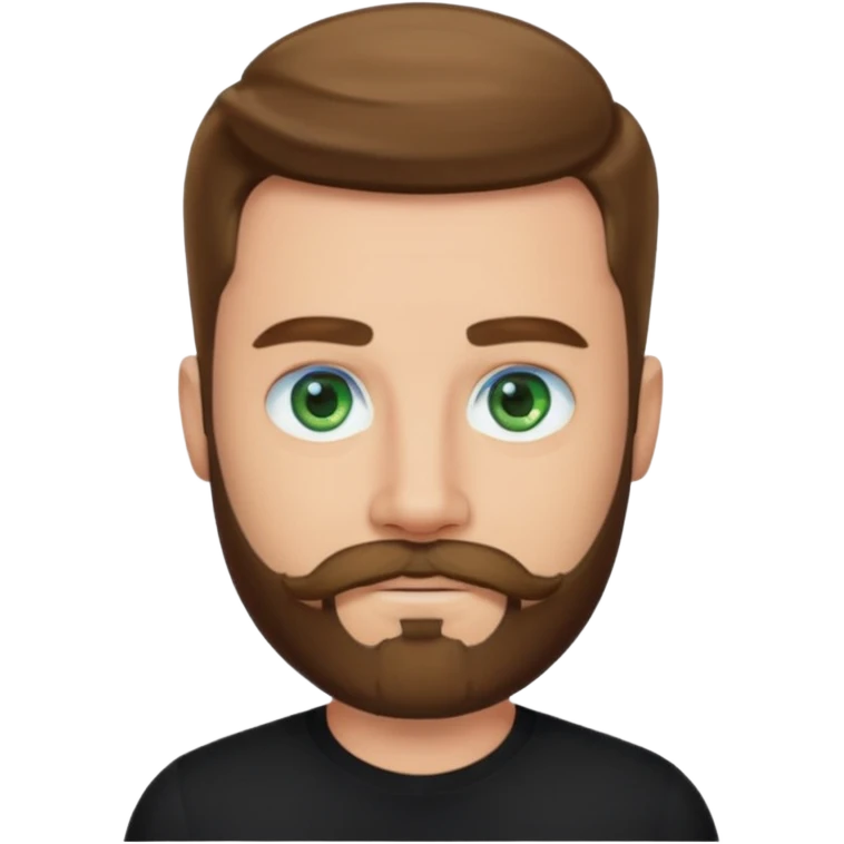 a good looking like leonardo di caprio blue eyes, beard, mustache, a black shirt, green eyes emoji