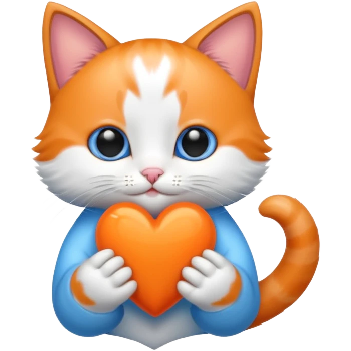 Blue heart with a kitten holding it emoji