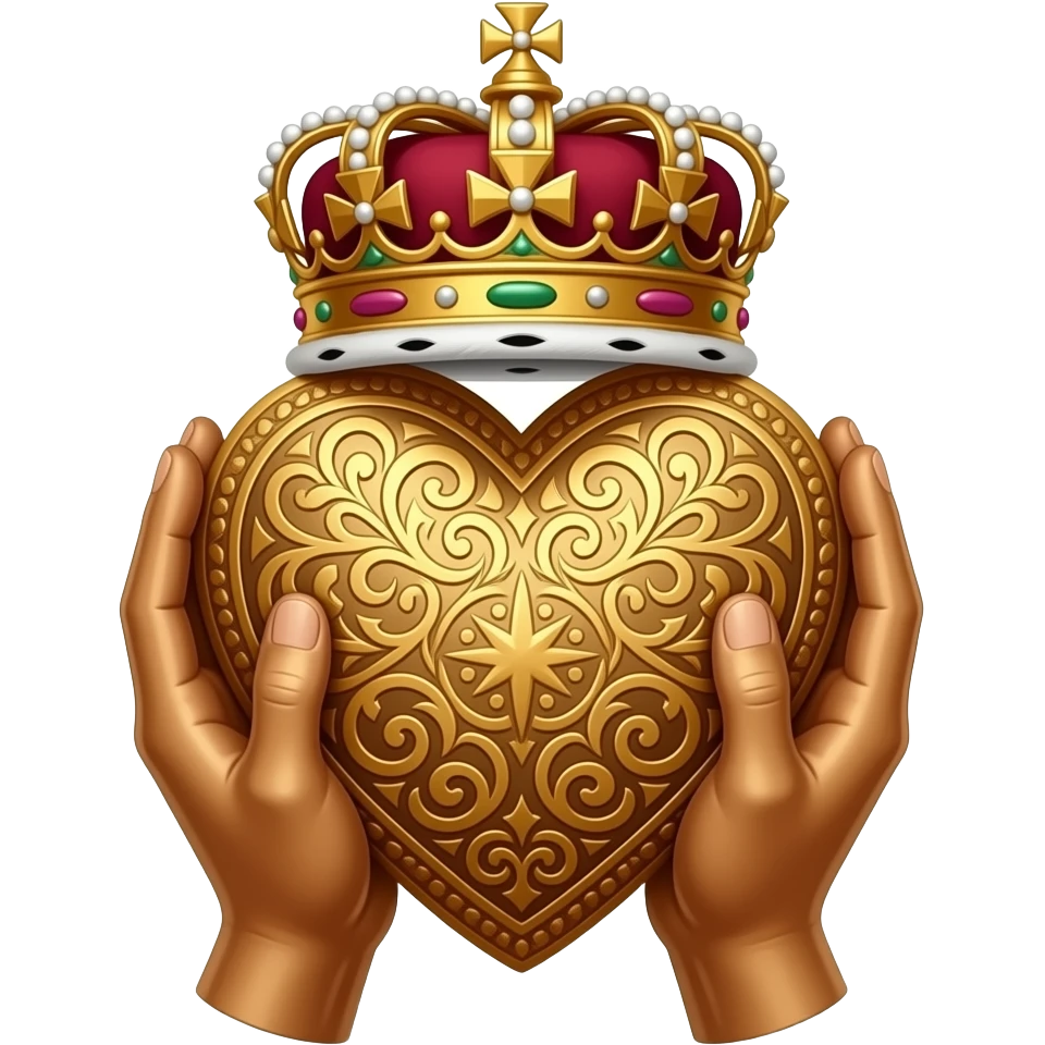 Simple Minds logo - two bronze hands holding a bronze heart richly ornamented with arabesques, shining with a richly decorated royal crown emoji