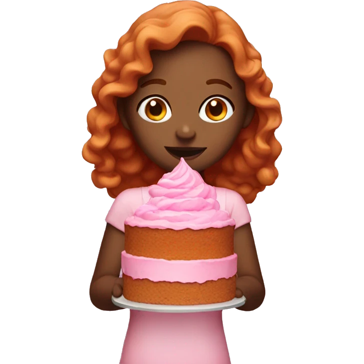 dark ginger girl with pink cake emoji
