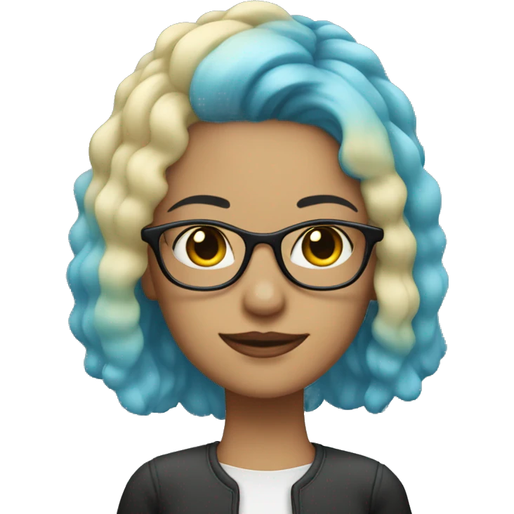 blonde woman with blue hair highlights and glasses emoji