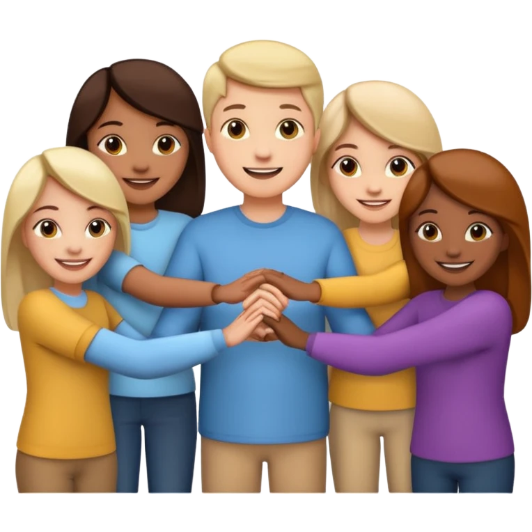 five people holding handsin circle emoji