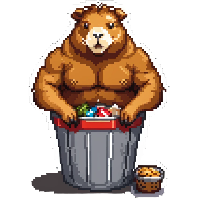 Buff capybara with huge muscles sitting in a KFC bucket emoji