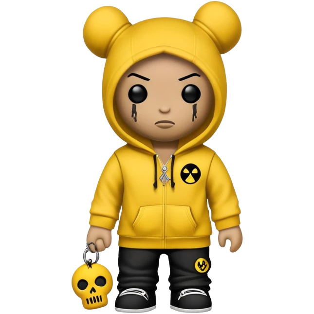 voodoo doll wearing wu-tang clan yellow and black hoodie with W logo emoji