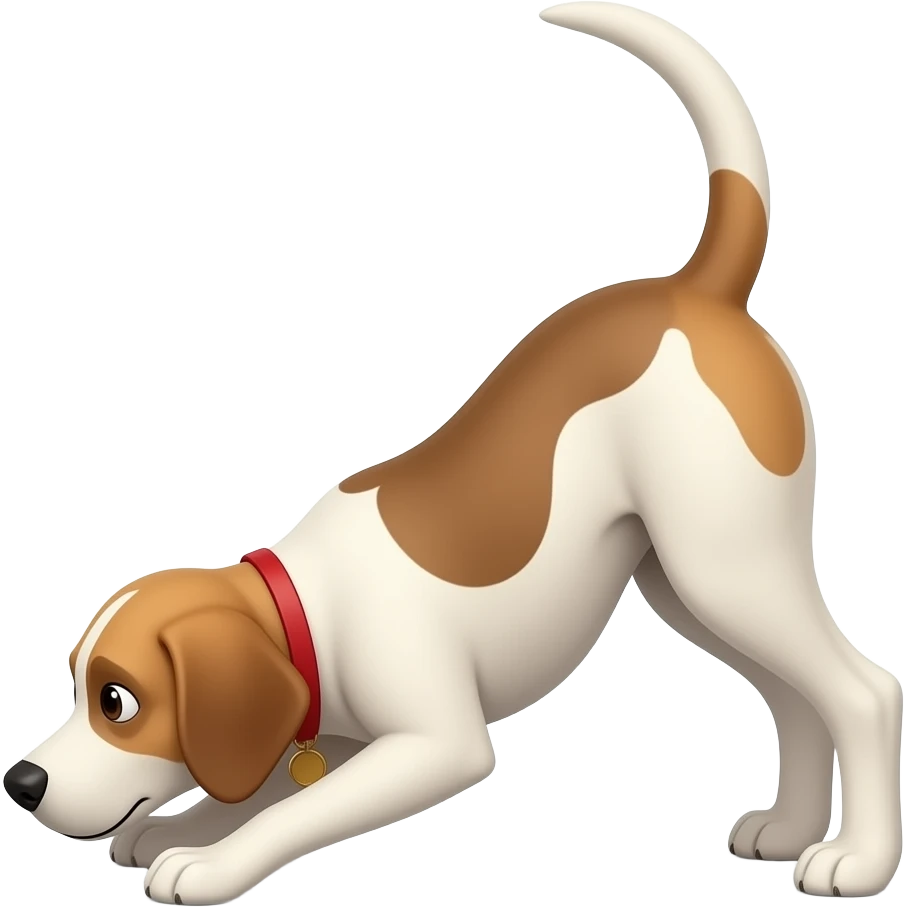 A dog doing the downward dog yoga pose emoji