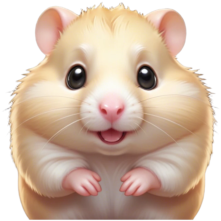 Cinematic Comical Cream Hamster Portrait Emoji, Head tilted dramatically with an exaggeratedly amused expression, featuring a striking cream fur with a luminous sheen, wide, expressive dark eyes filled with playful disbelief, Simplified yet hilariously expressive features, highly detailed, glowing with a slightly sassy glow, high shine, dramatic yet playful, stylized with an air of cheeky mischief, bright and endearing, soft glowing outline, capturing the essence of a spirited and over-the-top hamster, so meme-worthy it feels like it could side-eye its way into internet fame instantly! emoji