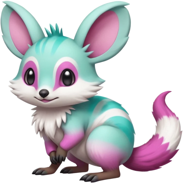 Green-Cyan-Magenta-gradients Minccino-Emolga-Numbat-Sergal-fusion-hybrid-animal-creature, full body emoji