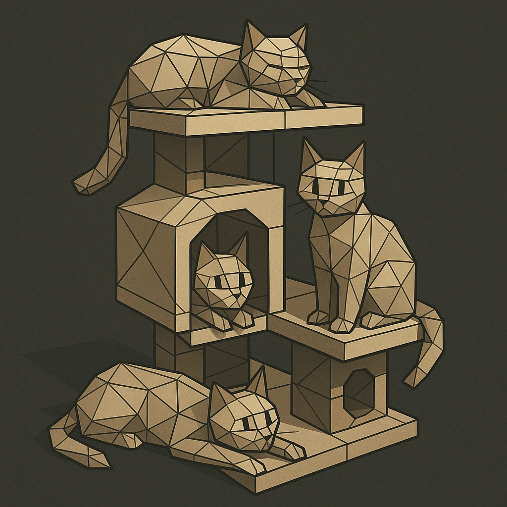 cats relaxing in a vertical playhouse emoji