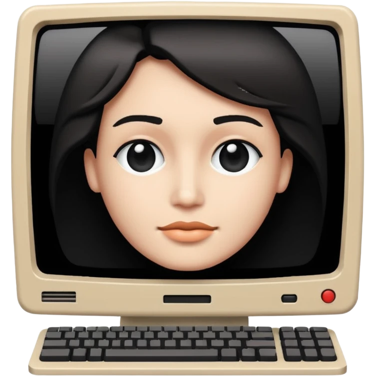 White and black 80s computer with face emoji
