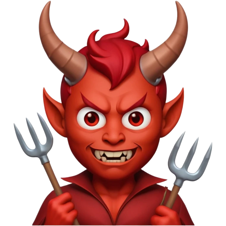 3D Memoji style male devil, red skin, horns, pitchfork, scary expression, soft lighting, solid background. emoji
