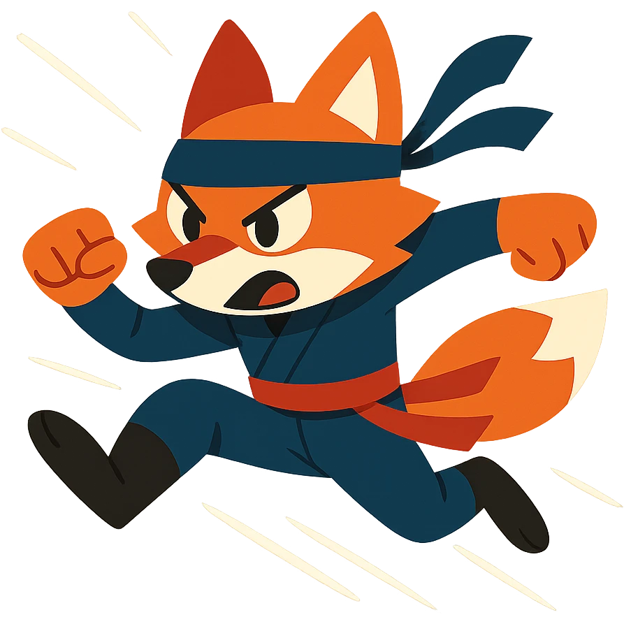 ninja fox, leaping, action lines, energetic emoji