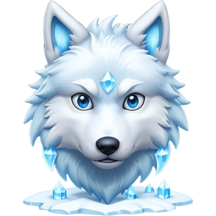 fantasy ice wolf character, glowing blue eyes, icy fur, snow aura, 3D cartoon, mobile game icon style, clean background, no text, no watermark



 emoji