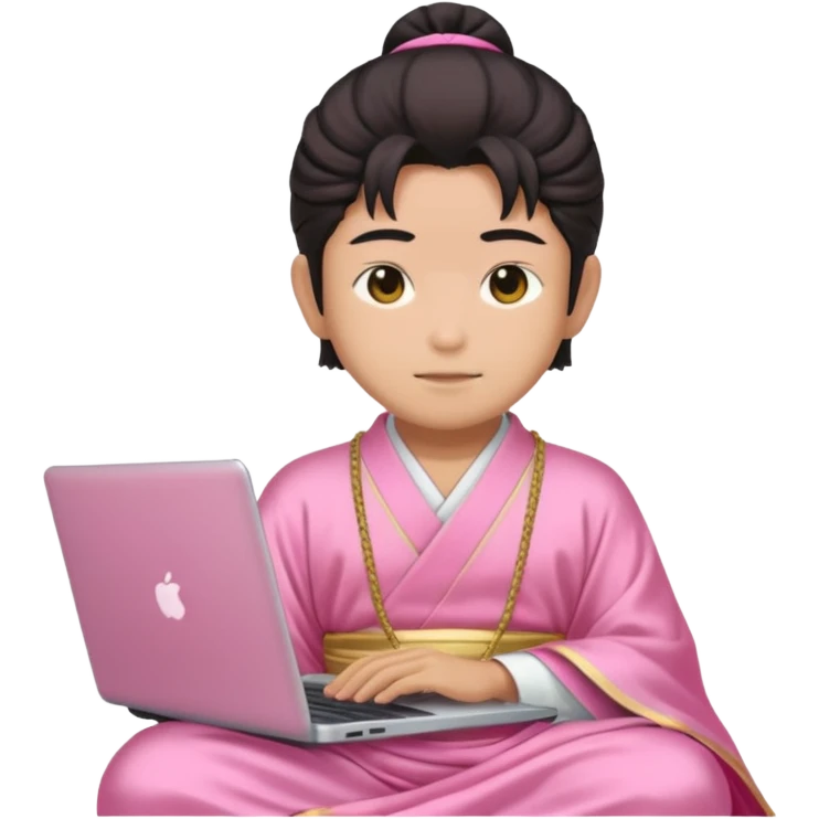 japanese god with laptop, pink emoji