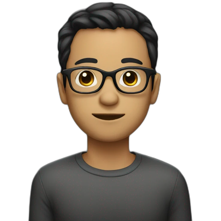 skinny, with glasses, black hair, straight, 30 years old emoji