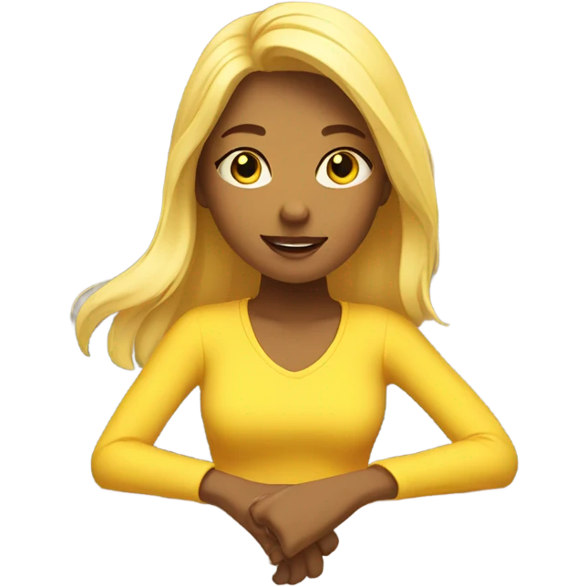 Yellow Girl With blond hair relexing infront of the sun   emoji