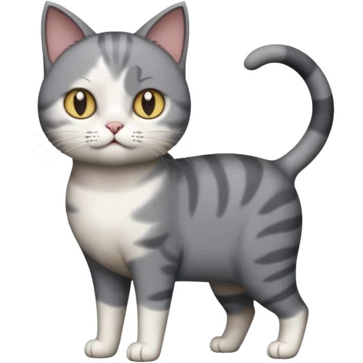 full body dumb looking large short hair dark grey and white cat emoji