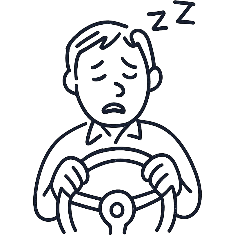 a man feeling drowsy while driving, hand-drawn sketch style emoji
