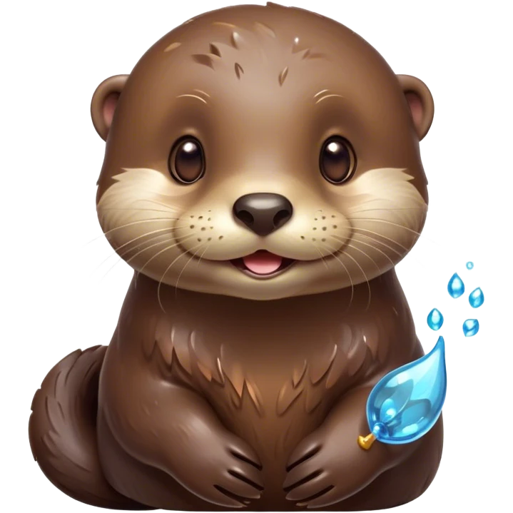 Cinematic Cute Otter Portrait Emoji, Head tilted playfully and inquisitively, featuring a glossy, streamlined brown Fur with a cute, twitching nose and round, sparkling eyes filled with curiosity, Simplified yet irresistibly adorable features, highly detailed, glowing with a warm, friendly glow, high shine, affectionate and sprightly, stylized with a touch of aquatic whimsy, bright and endearing, soft glowing outline, capturing the essence of a mischievous yet loving otter, so playful it feels like it could splash out of the screen and into your arms! emoji