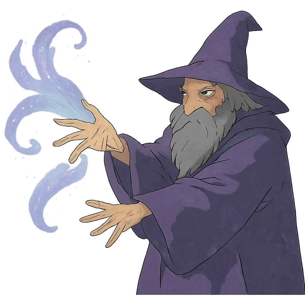mysterious purple wizard casting a spell emoji