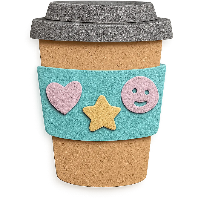 to-go coffee cup with cute pastel sticker decorations emoji