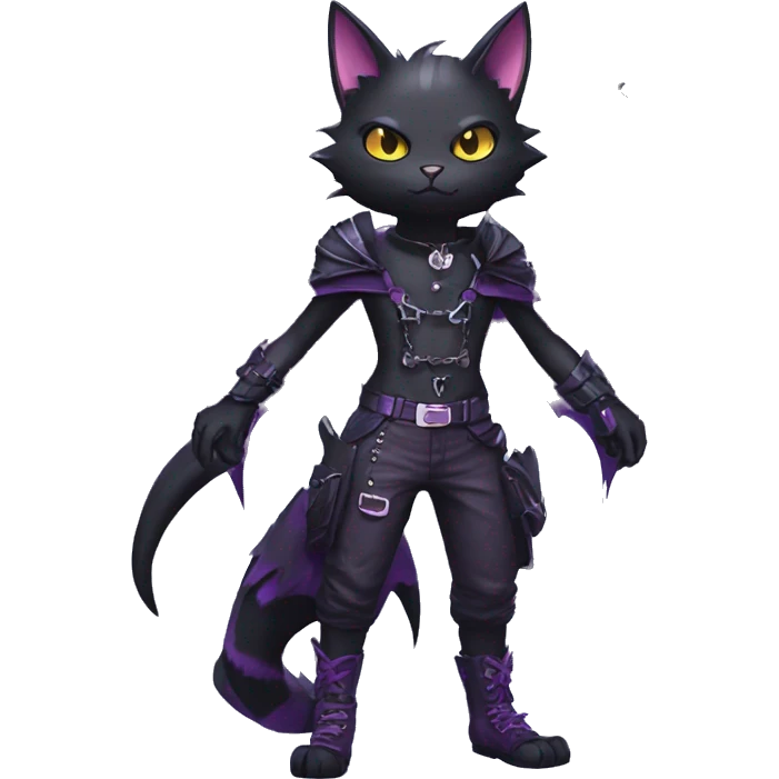 cool edgy black punk Purple nargacuga-bat-cat-Fakemon collar full body emoji