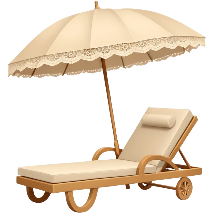 summer beige chaise lounge with beautiful beige lace umbrella emoji