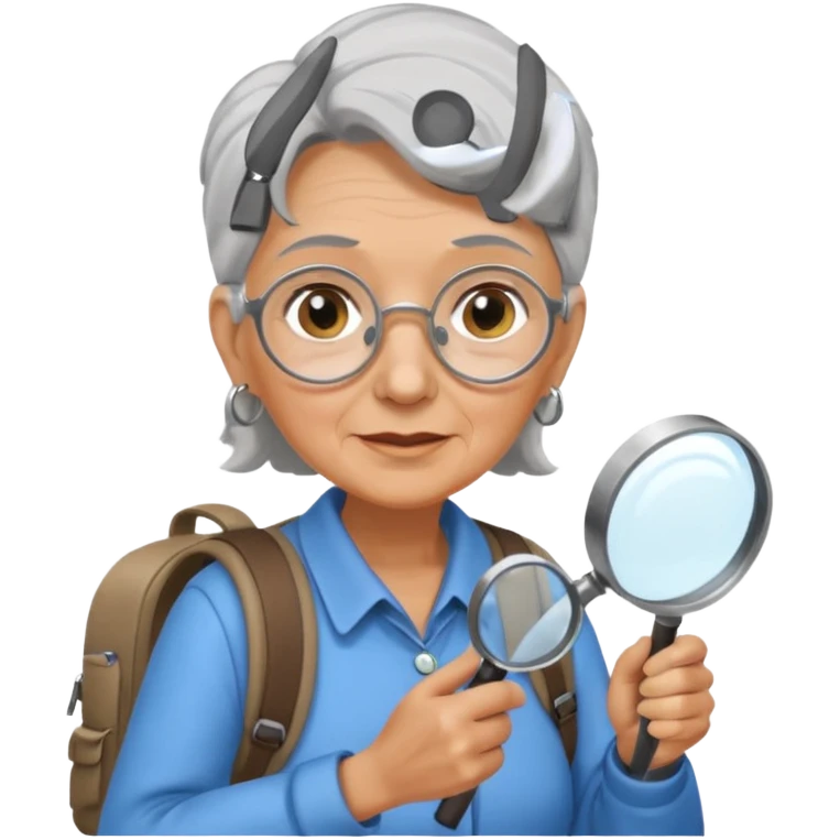 Explorer old woman with magnifying glass and backpack emoji