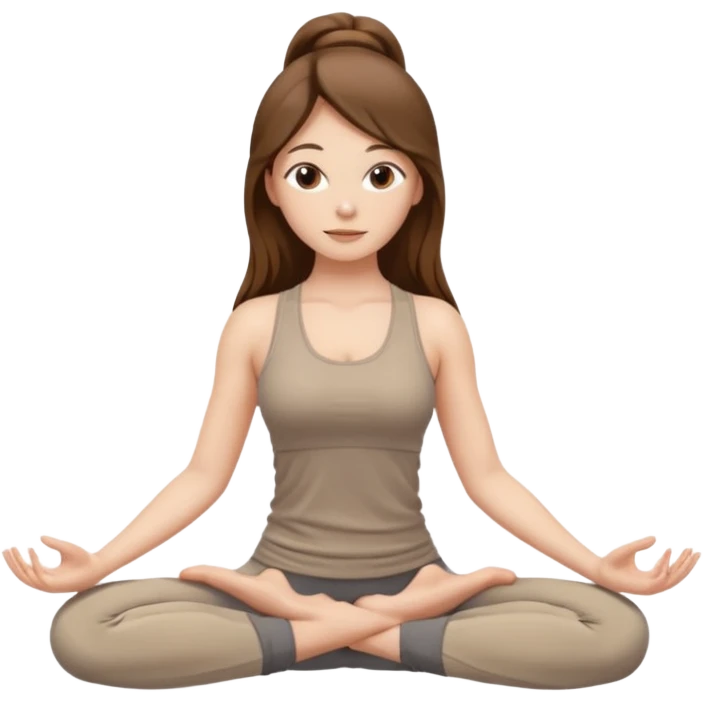 girl long brown hair yoga wearing beige emoji