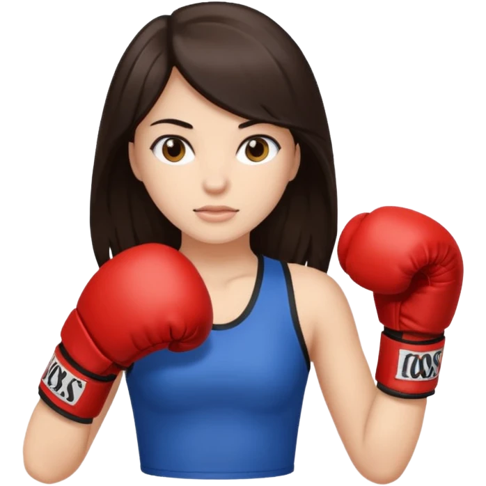 An girl with long dark brown hair in boxing gloves emoji