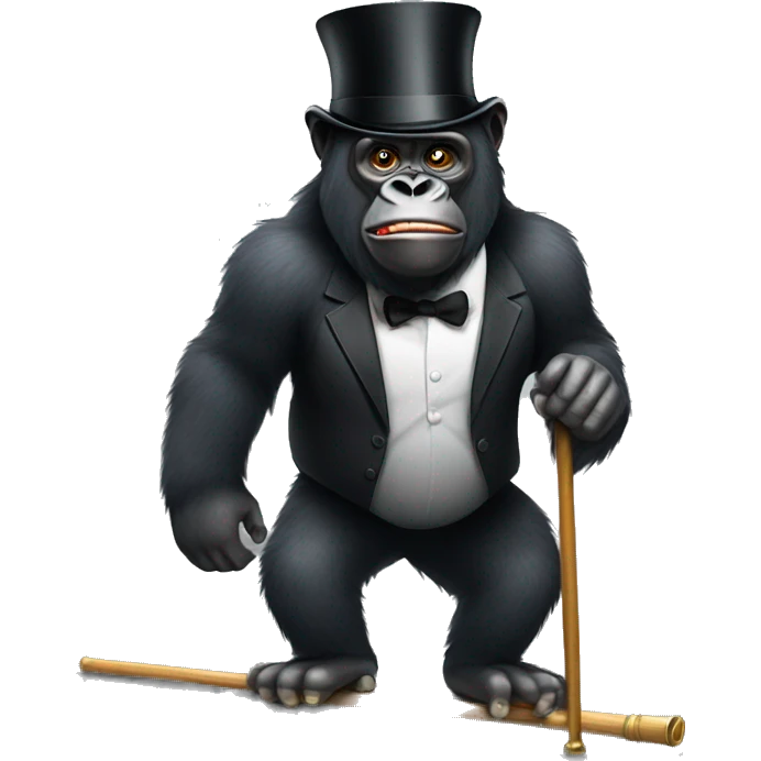 Gorilla wearing a top hat and cane emoji