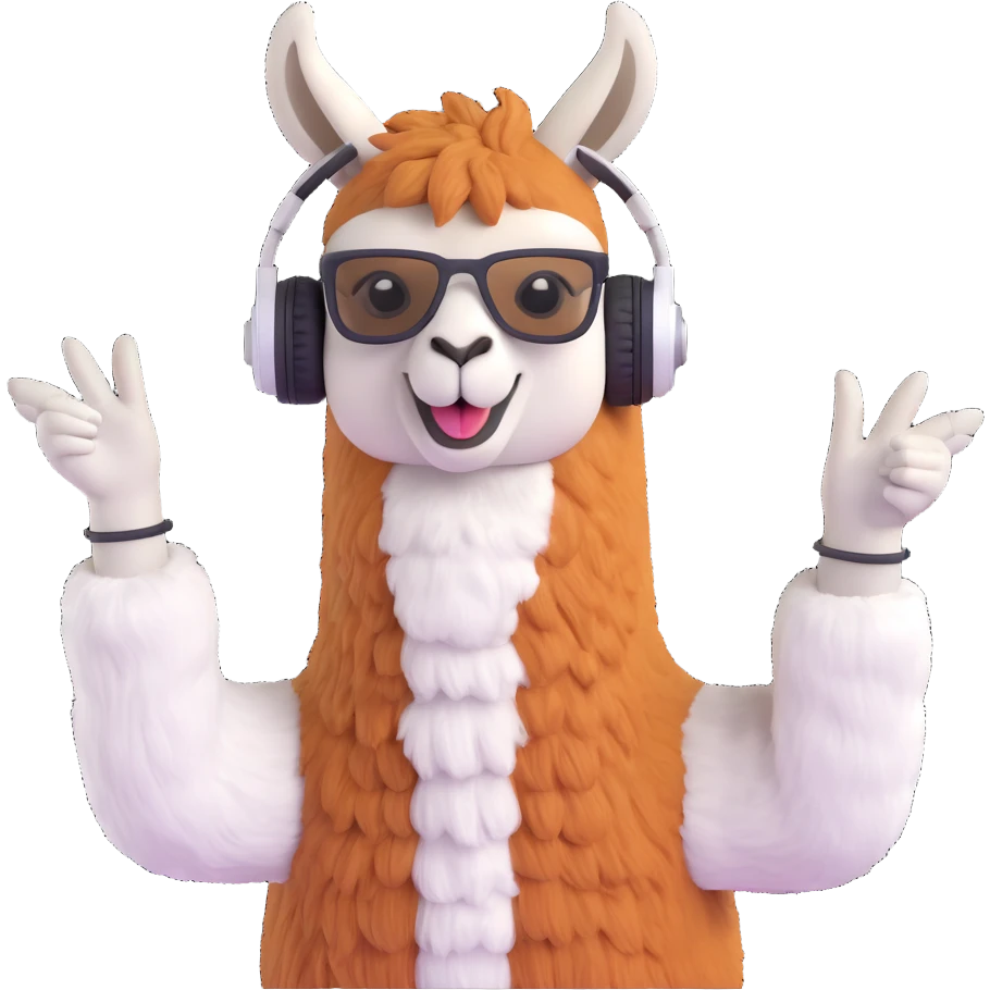 a DJ llama wearing headphones, playful and musical emoji