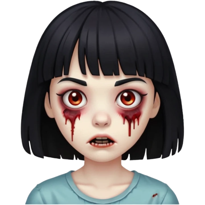 zumbi girl whit black hair with bangs down to the eyebrows emoji