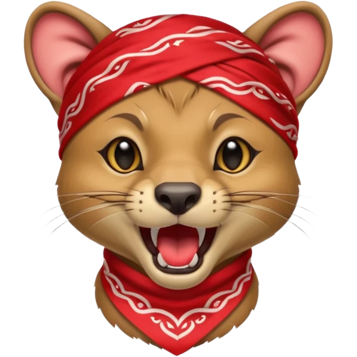 
Fossa animal in a red bandana dressed as a rock singer winksFossa animal with a red bandana on its head screams emoji