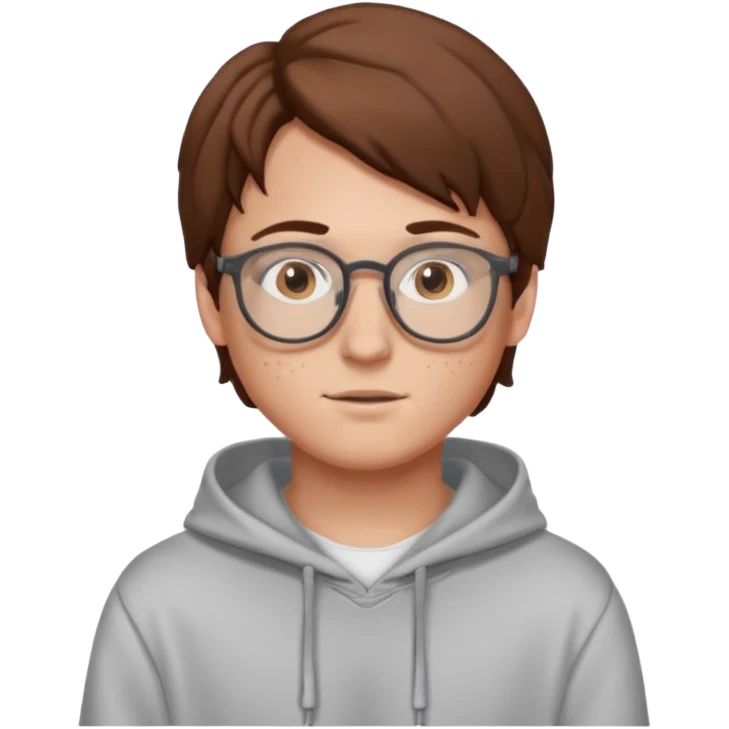 white boy with brown hair and eyes middle part glasses freckles and hoodie emoji