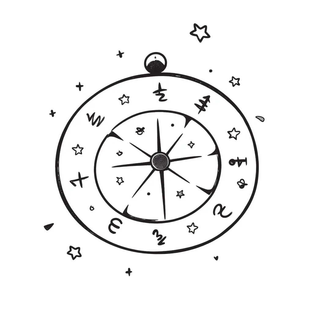 astrology wheel with stars, celestial vibe, hand-drawn doodle style emoji