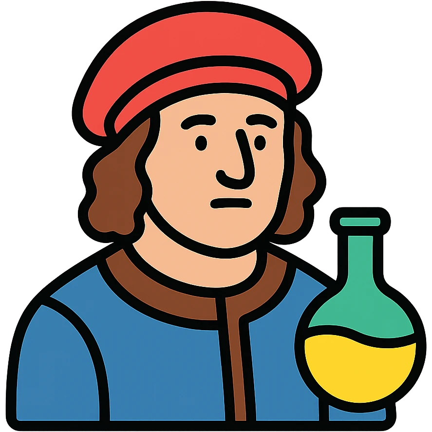 icon of Paracelsus inspired by the Renaissance era, color outline style emoji