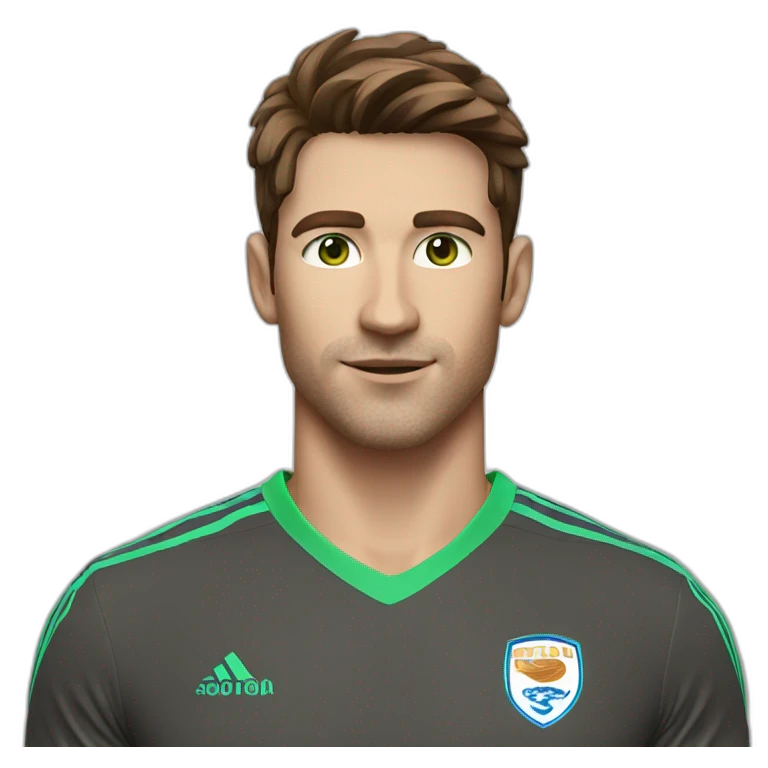 Footballer with brown hair and green blue eyes emoji