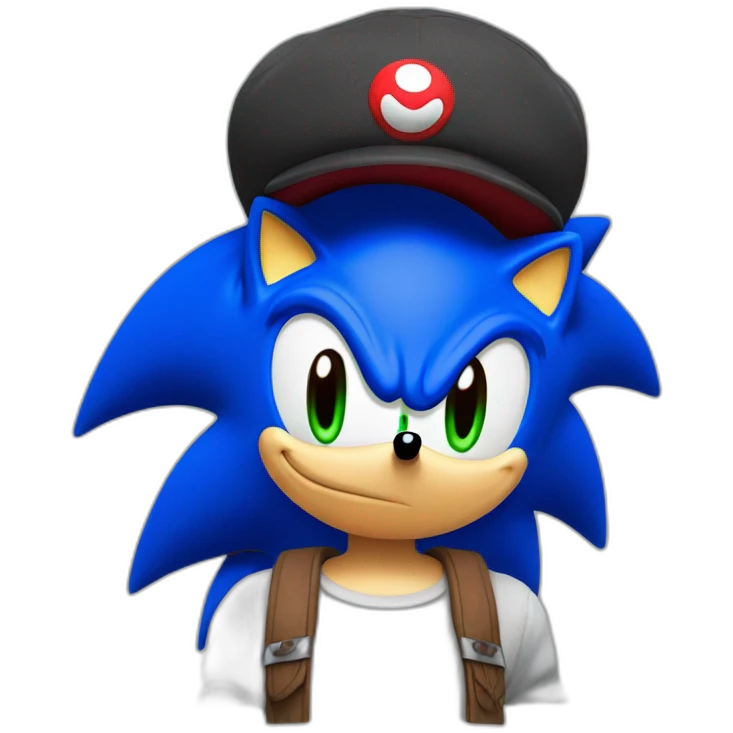 sonic wearing mario's hat emoji