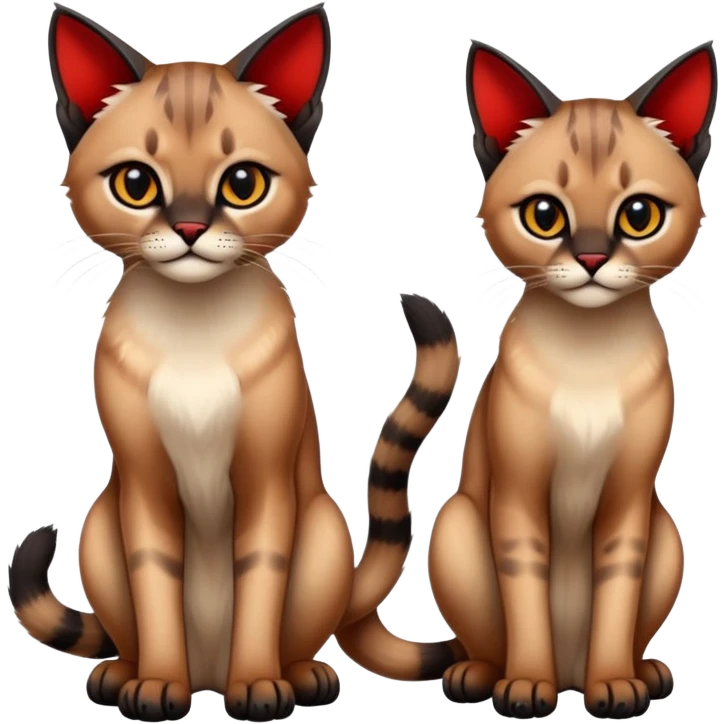 Gothic exotic Red and black and edgy and cute shiny Fantasy-Siamese-Bobcat-Caracal-Scottish-Fold-feline-Fakémon-feline-hybrid (full body) emoji