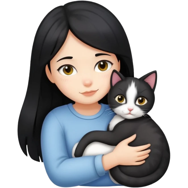 A black-haired girl hugging a cat emoji