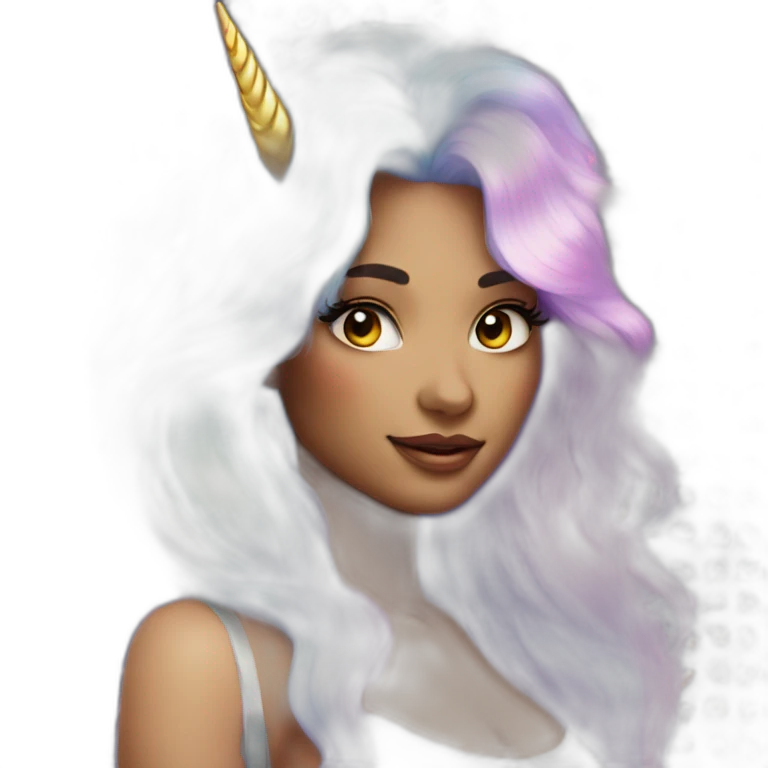 Holographic unicorn woman with rainbow hair and big eyelashes emoji