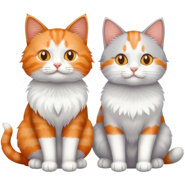 two cats sitting together, one gray and white cat, the other orange cat emoji