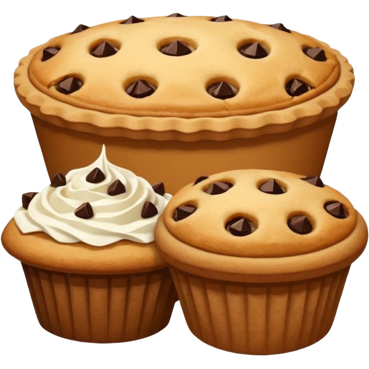 Baking humanless avatar in vibrant style illustration. Pie, cookie, and muffin warm golden tones, simple shapes, flat design, high contrast. emoji