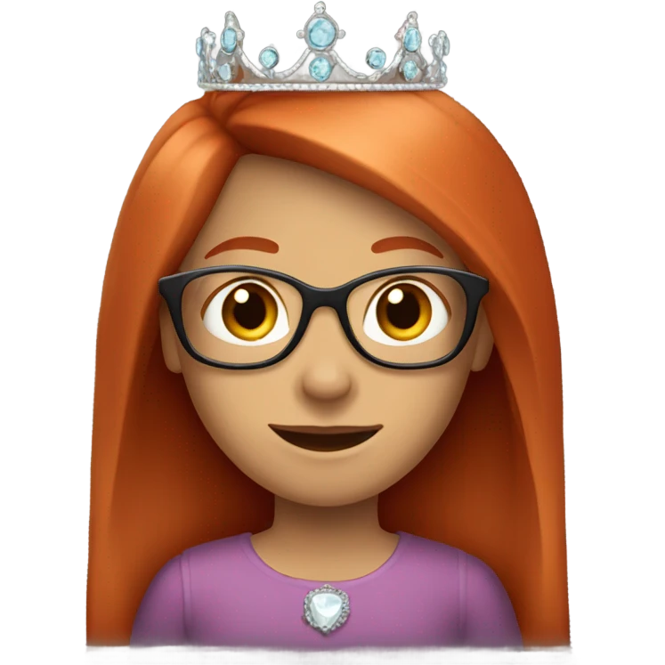 Long straight Redhead with tiara and glasses emoji